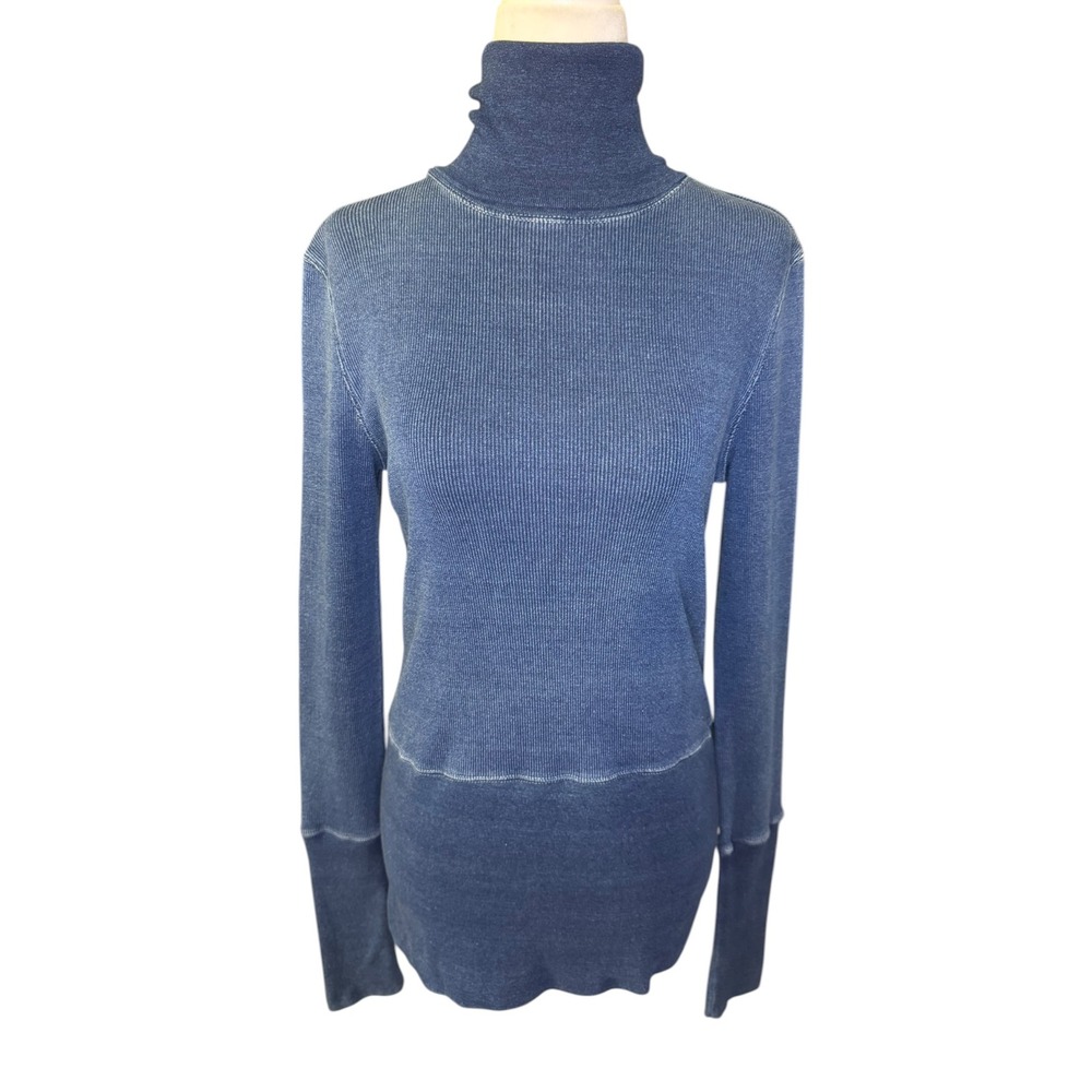 AG Adriano Goldschmied Blue Ribbed Turtleneck Long Sleeve‎ Top Sample Small NWOT